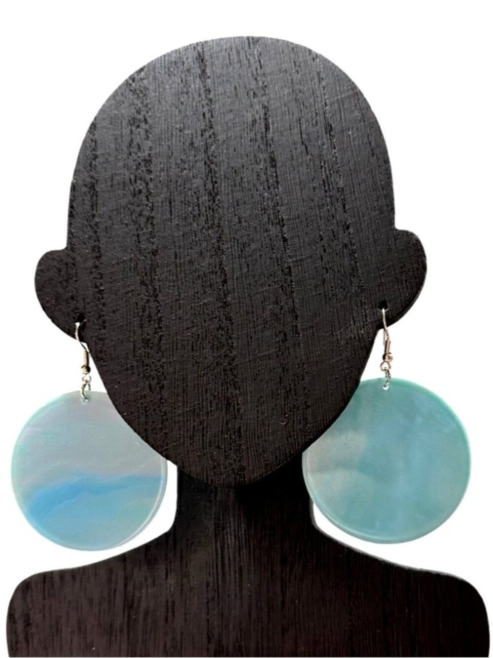 Large Blue Iridescent Circle Dangle Earrings Lightweight Statement Jewelry NWOT
